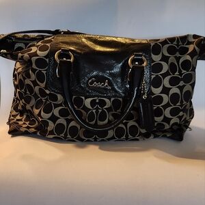 Coach Madison Large Bag Black Pattent Leather Trim Black and Silver pattern